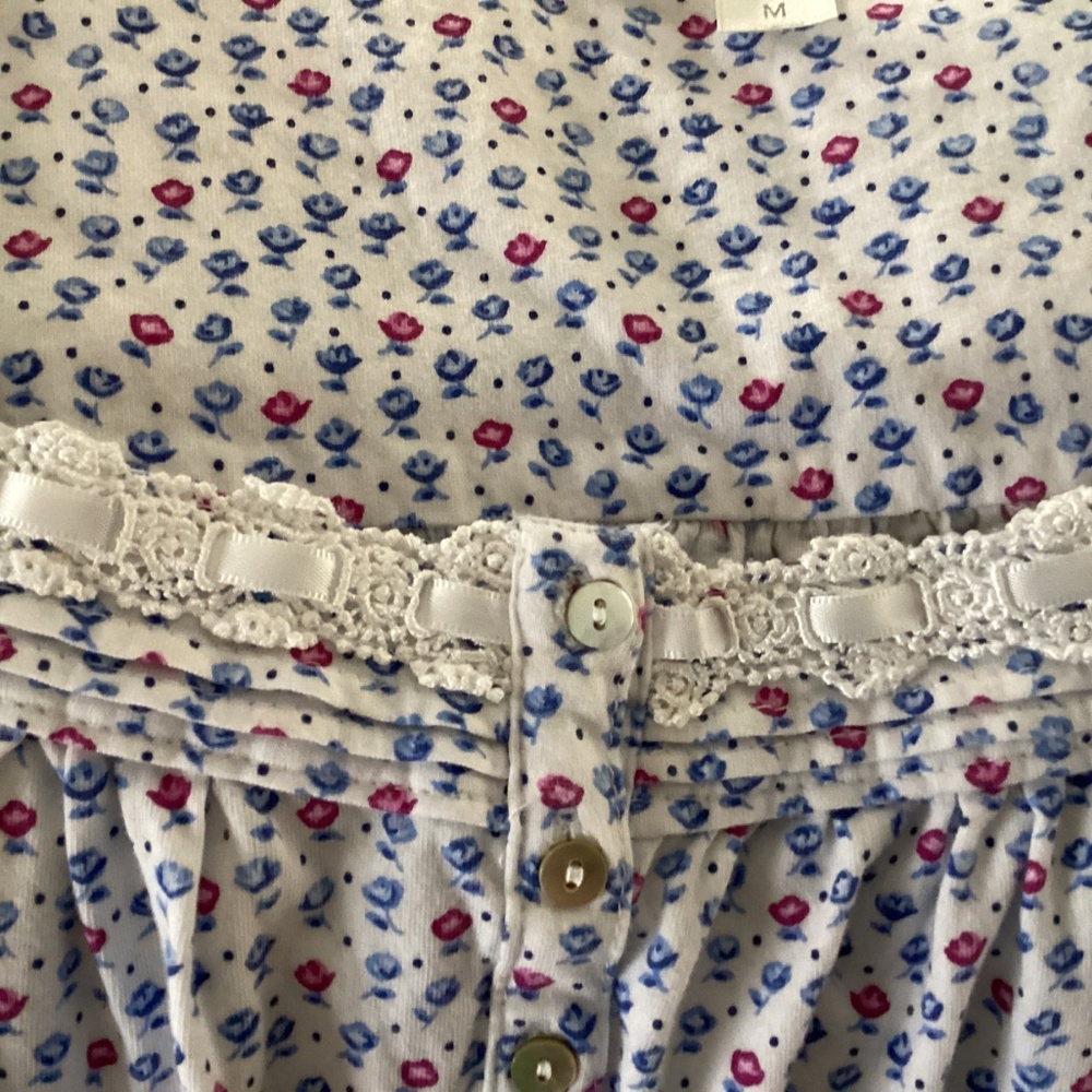 Eileen West Floral Nightgown - White and Blue - Picture 8 of 11
